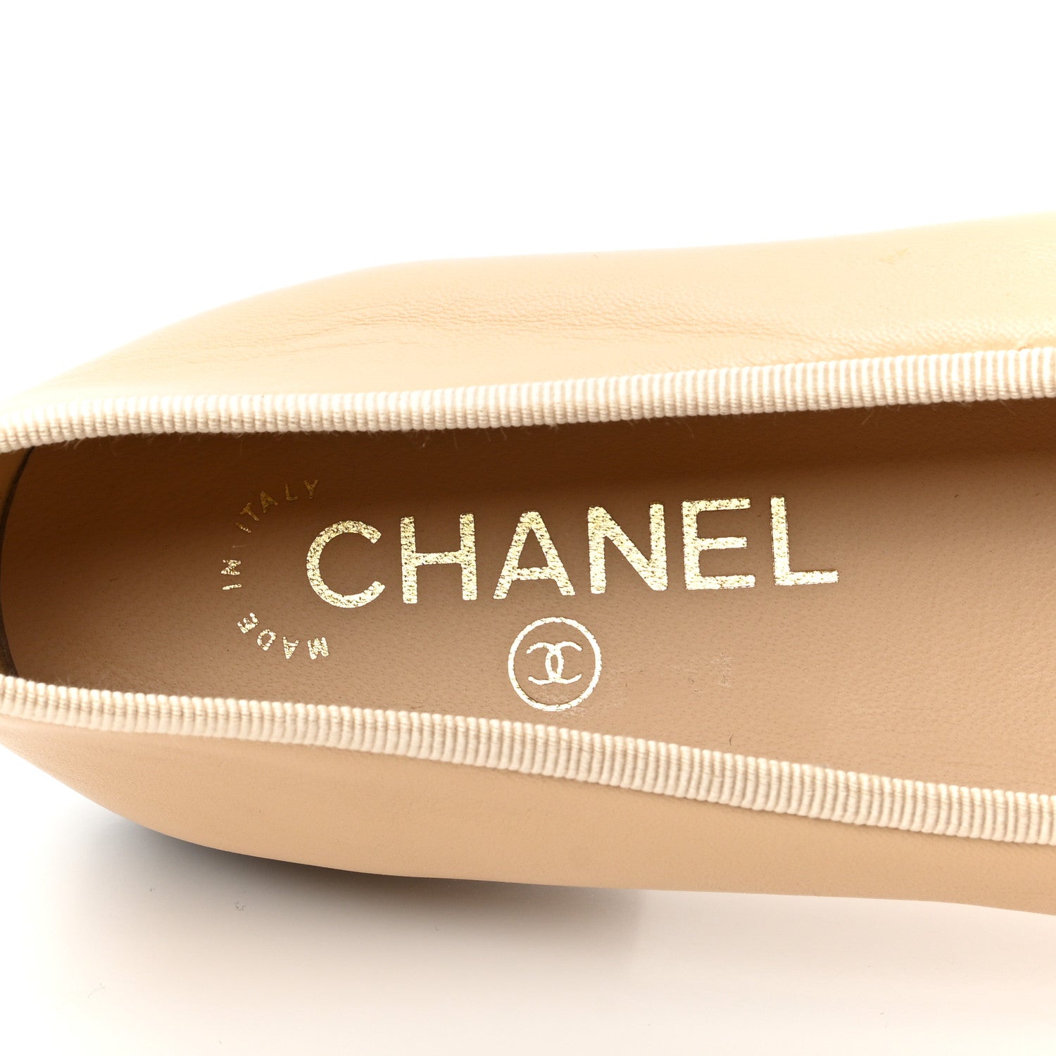 Chanel Lambskin Cap Toe CC Ballerina Flats 36 Beige Black 7 of 9