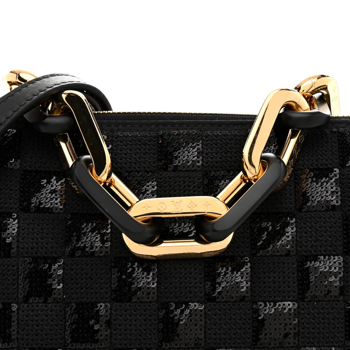 Satin Sequin Embroidered Damier Coussin BB Black