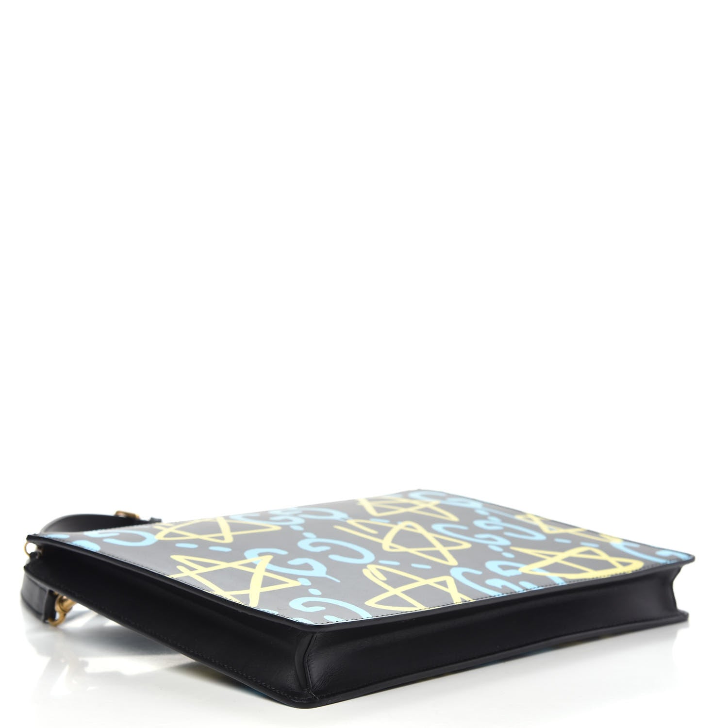 Gucci Calfskin GucciGhost Print GG Messenger Bag Black New Acquamarine 3 of 9