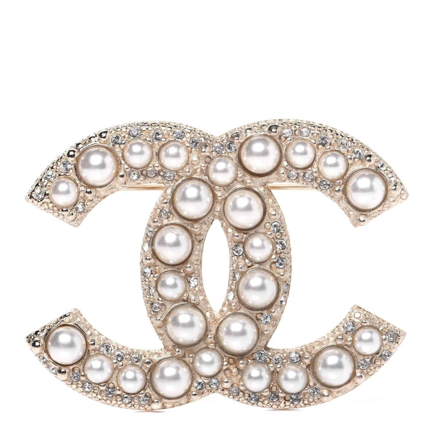 Pearl Crystal CC Brooch Gold