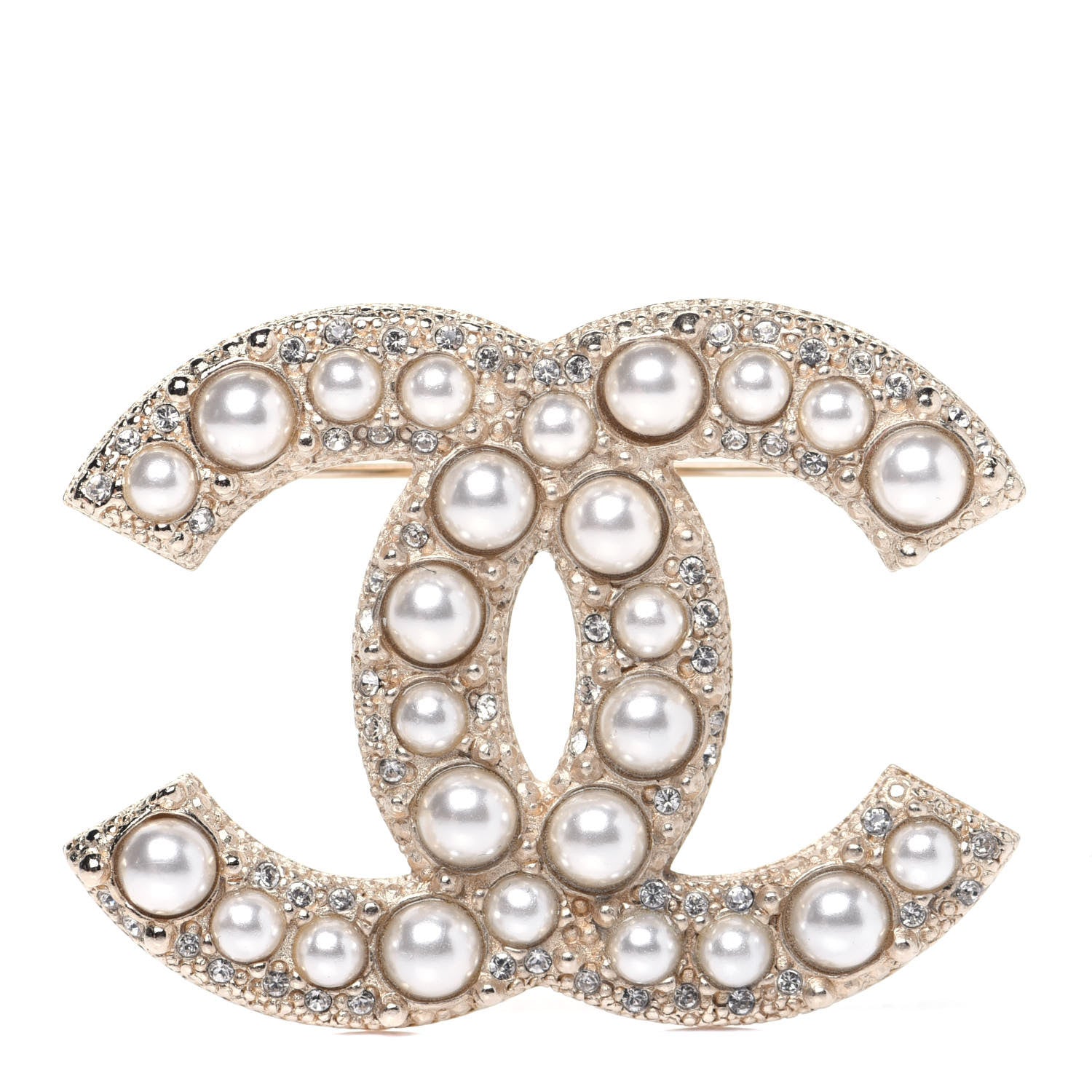 Chanel Pearl Crystal CC Brooch Gold 1 of 7