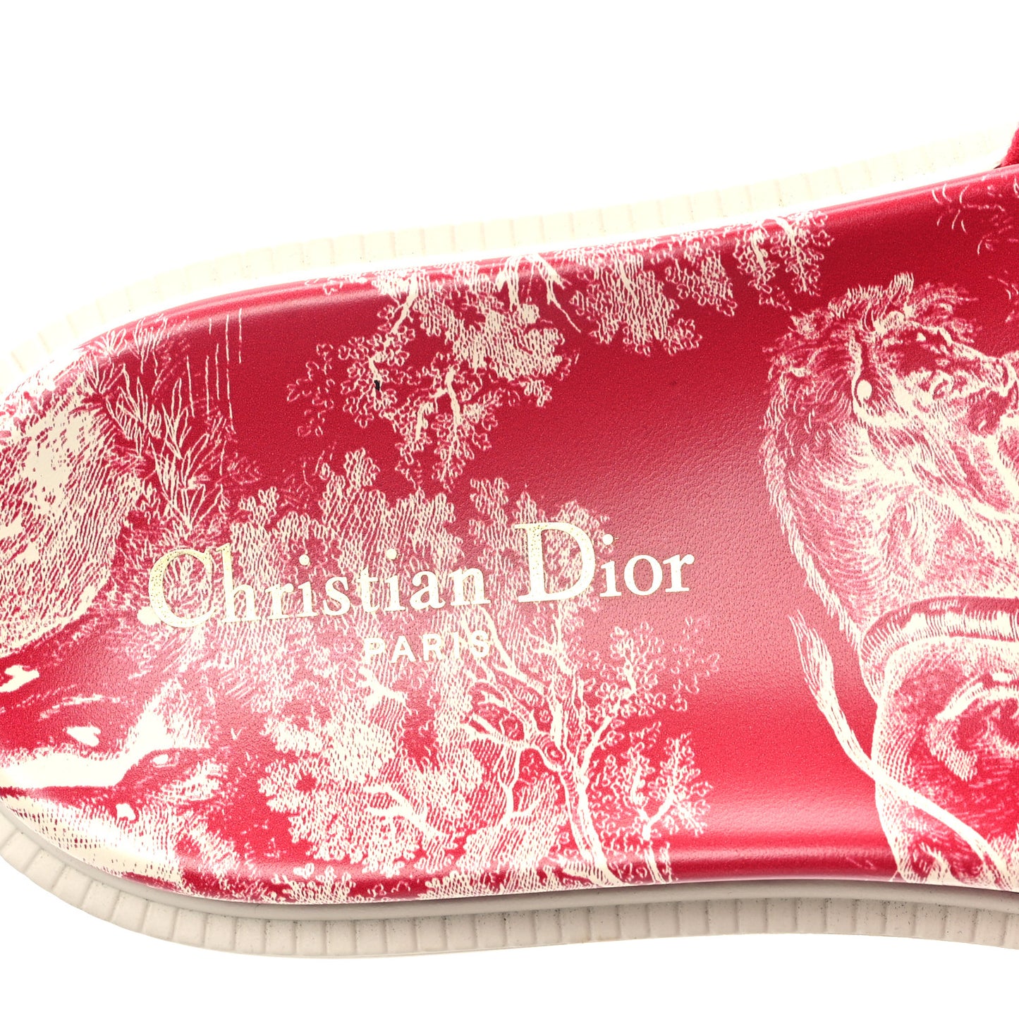 Canvas Toile de Jouy Embroidered Dway 10mm Slide Sandals 38.5 Off White Raspberry