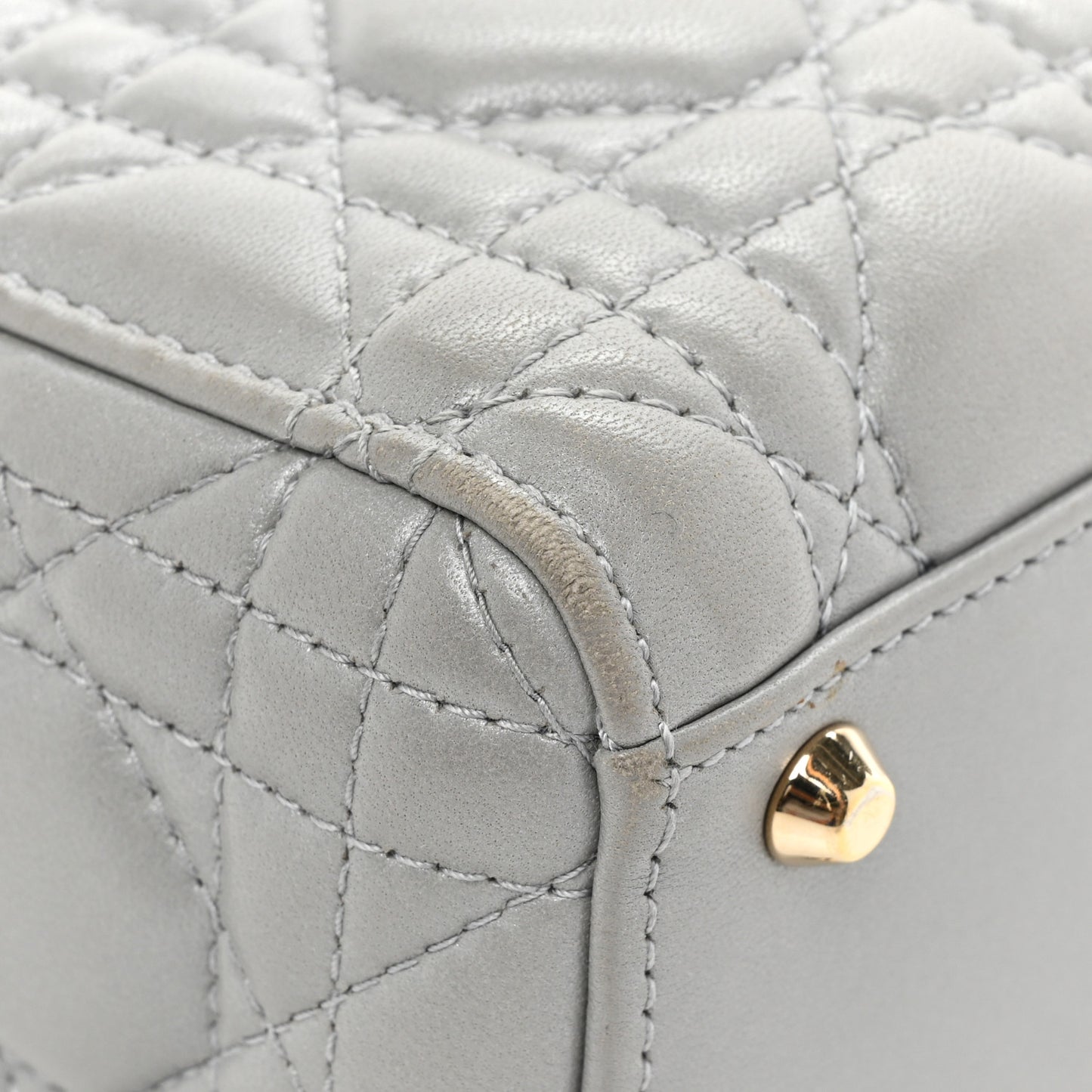 Metallic Lambskin Cannage Mini Lady Dior Grey