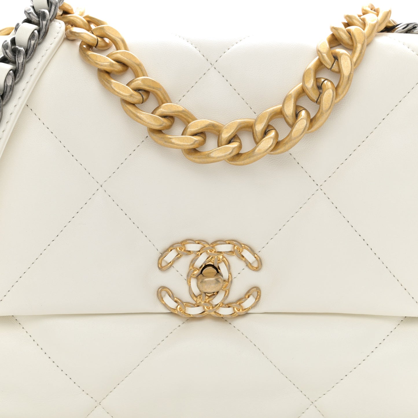 Lambskin Quilted Large Chanel 19 Flap White