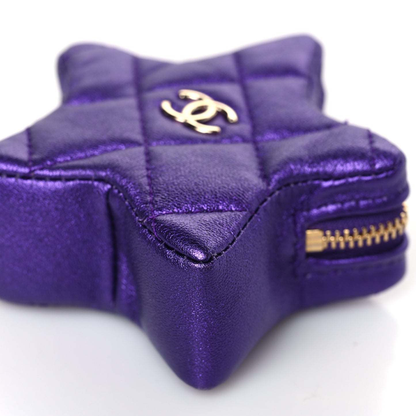 Metallic Lambskin Hollywood Boulevard Star Clip On Coin Purse Purple
