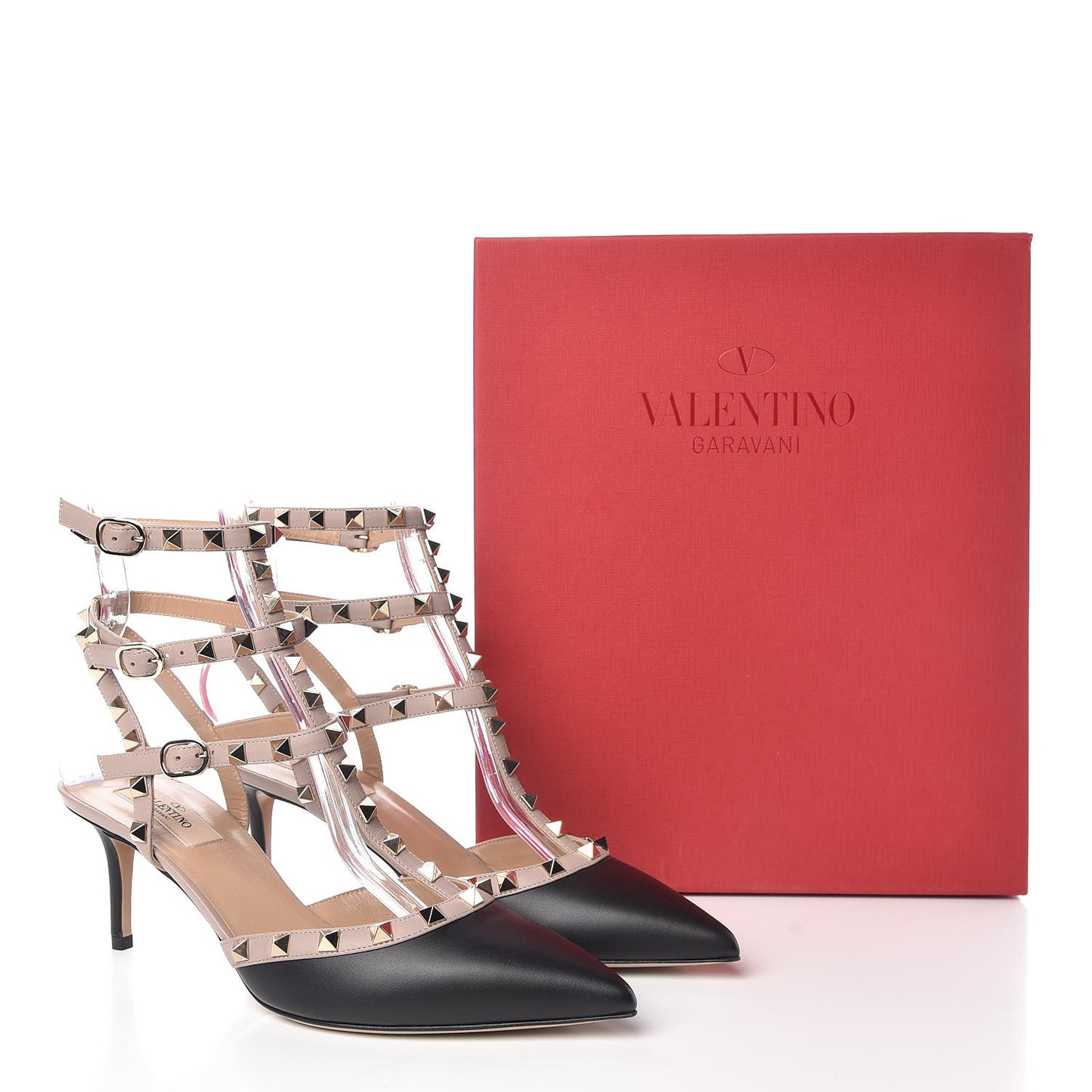 Calfskin Nappa Rockstud Ankle Strap 65mm Pumps 40 Black Poudre