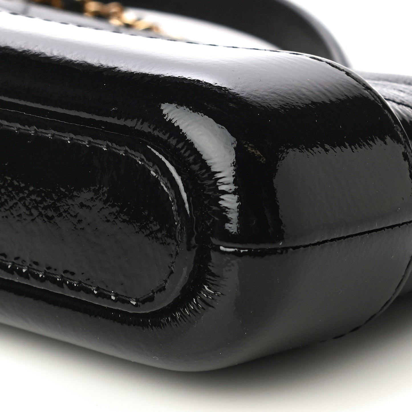 Patent Goatskin Quilted Small Gabrielle Clutch With Chain Black