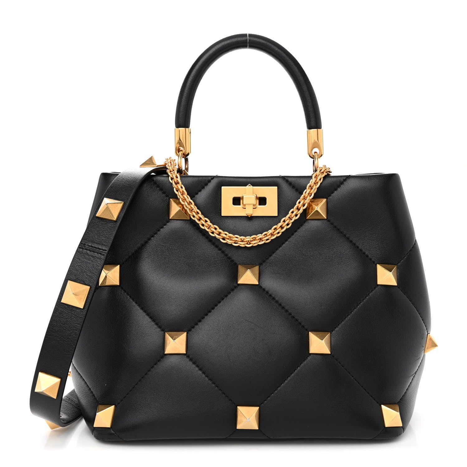 Valentino Garavani Nappa Roman Stud The Handle Bag Black 1 of 12