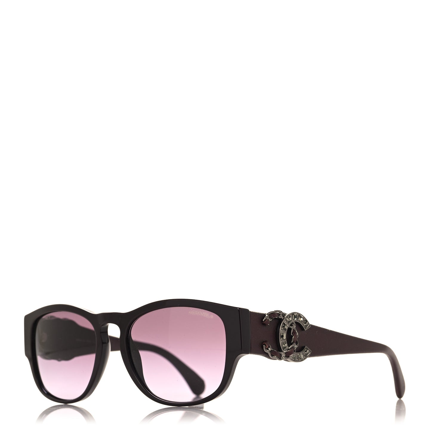 Acetate Lambskin Crystal Baguette Chain CC Sunglasses 5454-Q-B Burgundy