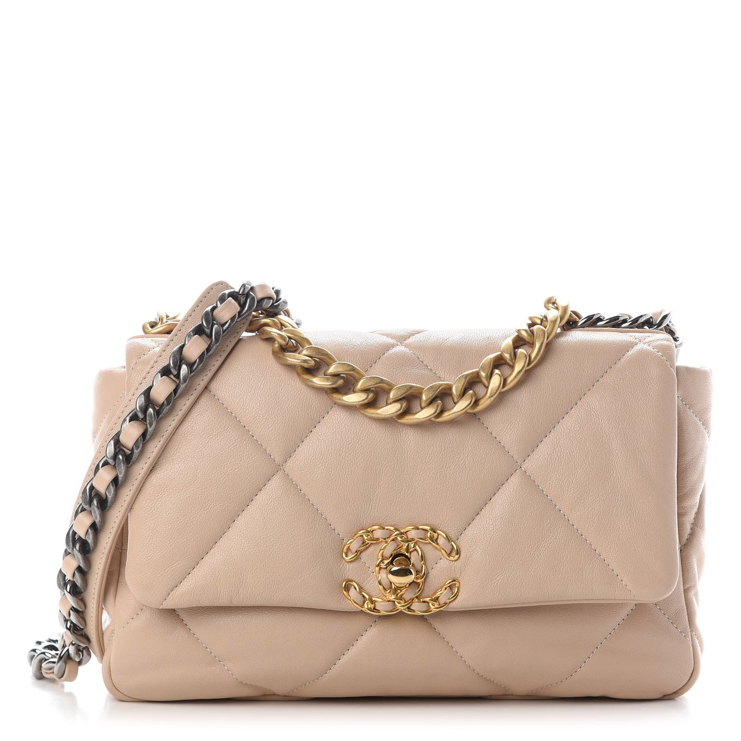 Lambskin Quilted Medium Chanel 19 Flap Beige