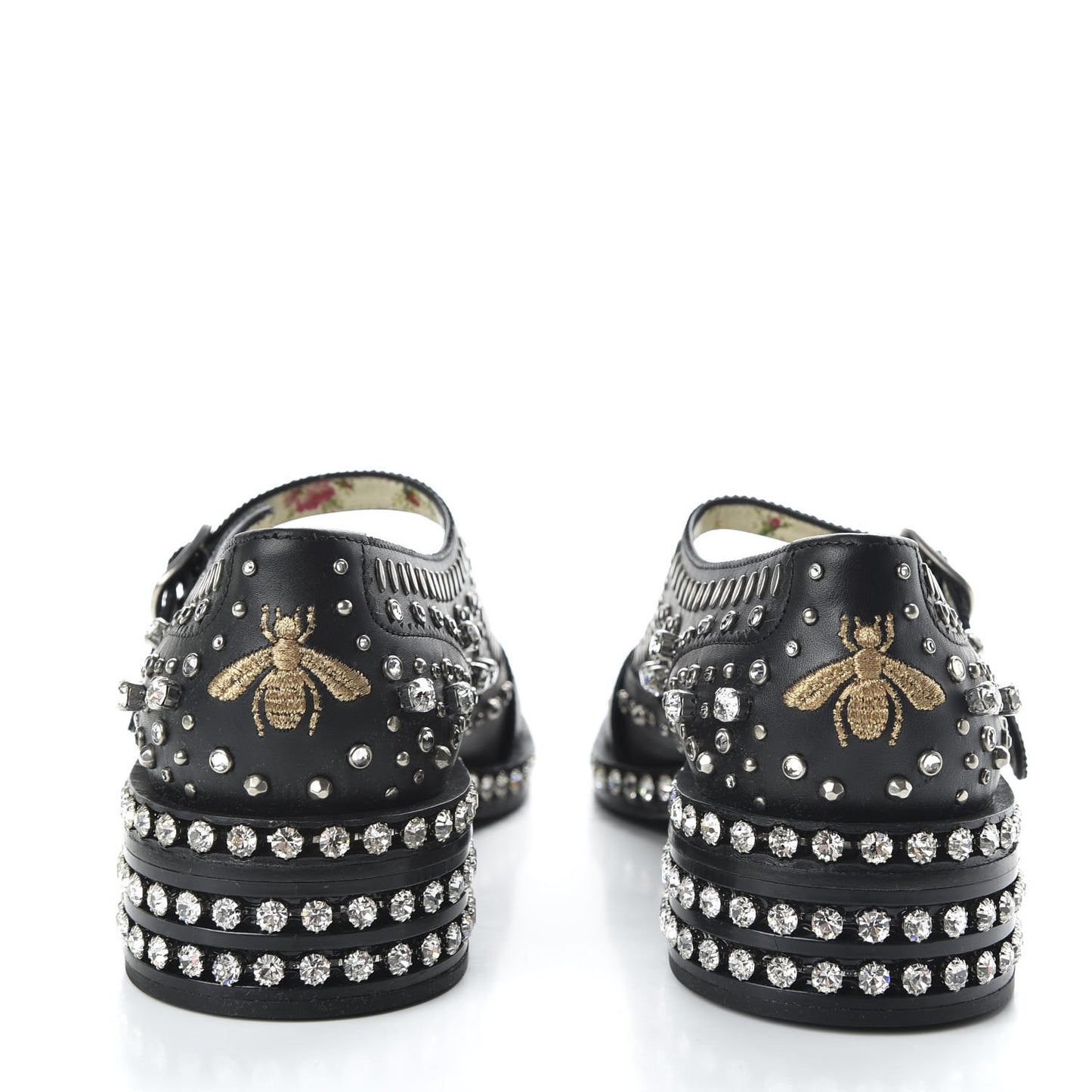Calfskin Crystal Studded Womens Queercore Brogue Monk Strap Loafers 40 Black