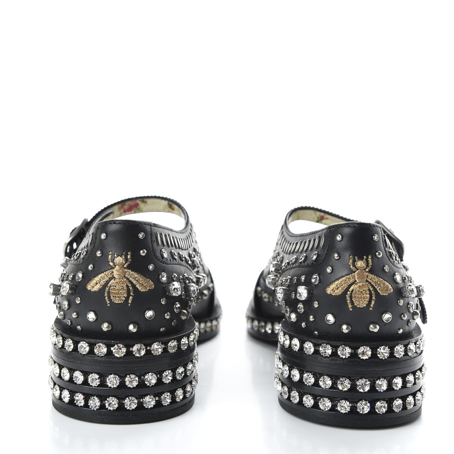 Gucci Calfskin Crystal Studded Womens Queercore Brogue Monk Strap Loafers 40 Black 6 of 11