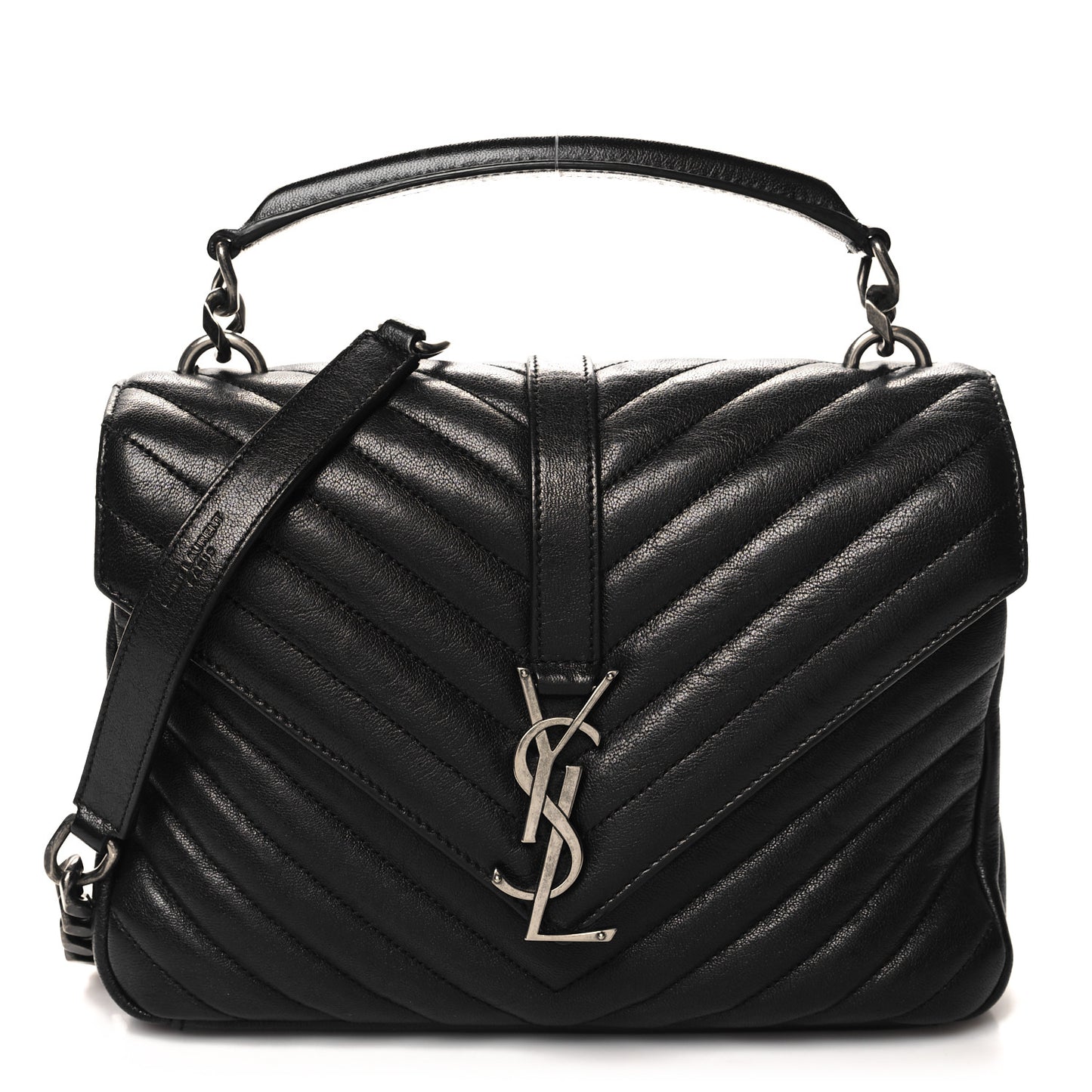 Sheepskin Matelasse Chevron Monogram Medium College Bag Black