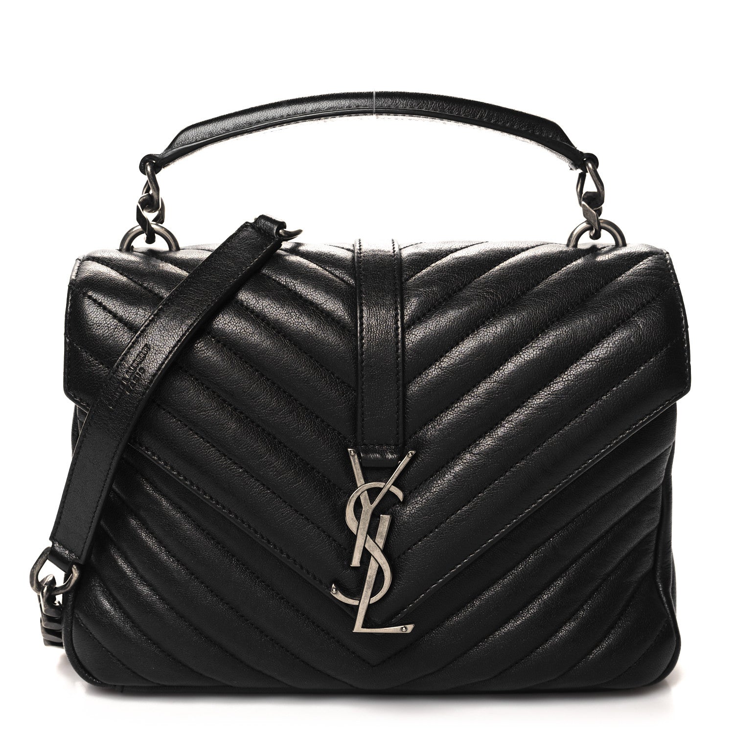 Saint Laurent Sheepskin Matelasse Chevron Monogram Medium College Bag Black 1 of 10