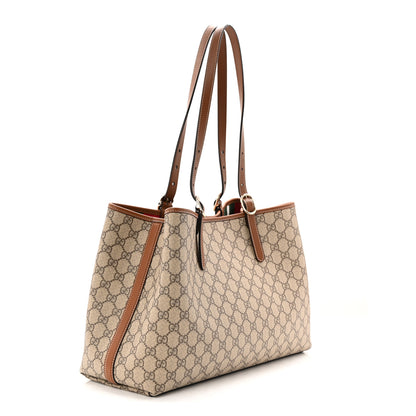 Gucci GG Supreme Monogram Emblem Large Tote Bag Beige Dark Brown 3 of 9