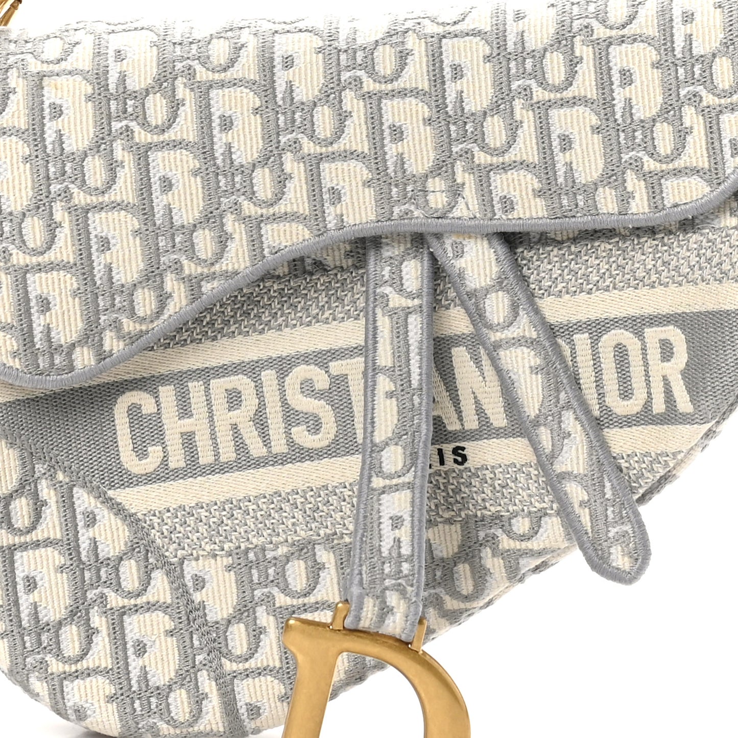 Oblique Embroidered Saddle Bag Gray