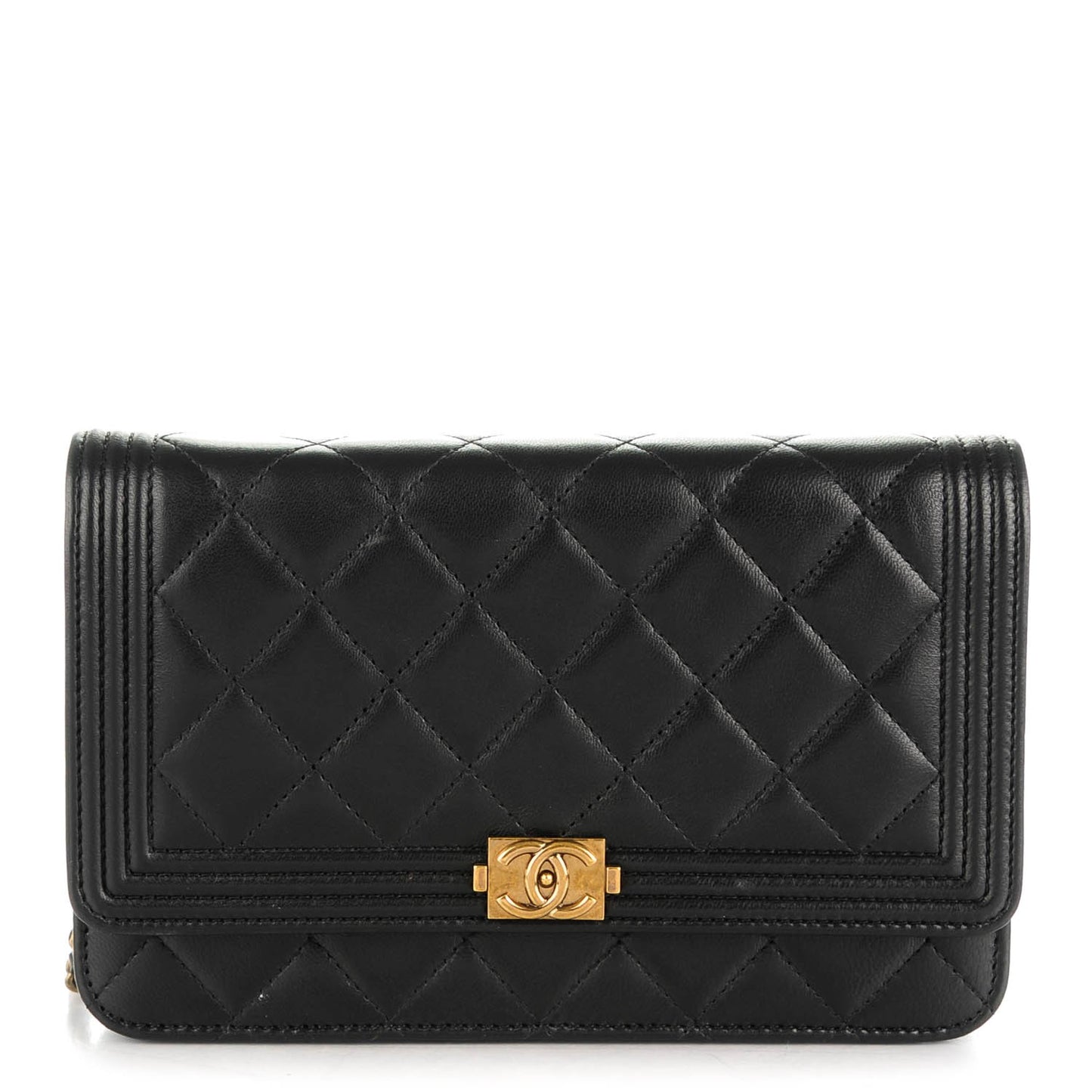 Lambskin Quilted Boy Wallet On Chain WOC Black