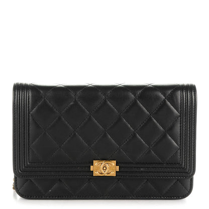 Chanel Lambskin Quilted Boy Wallet On Chain WOC Black 1 of 8