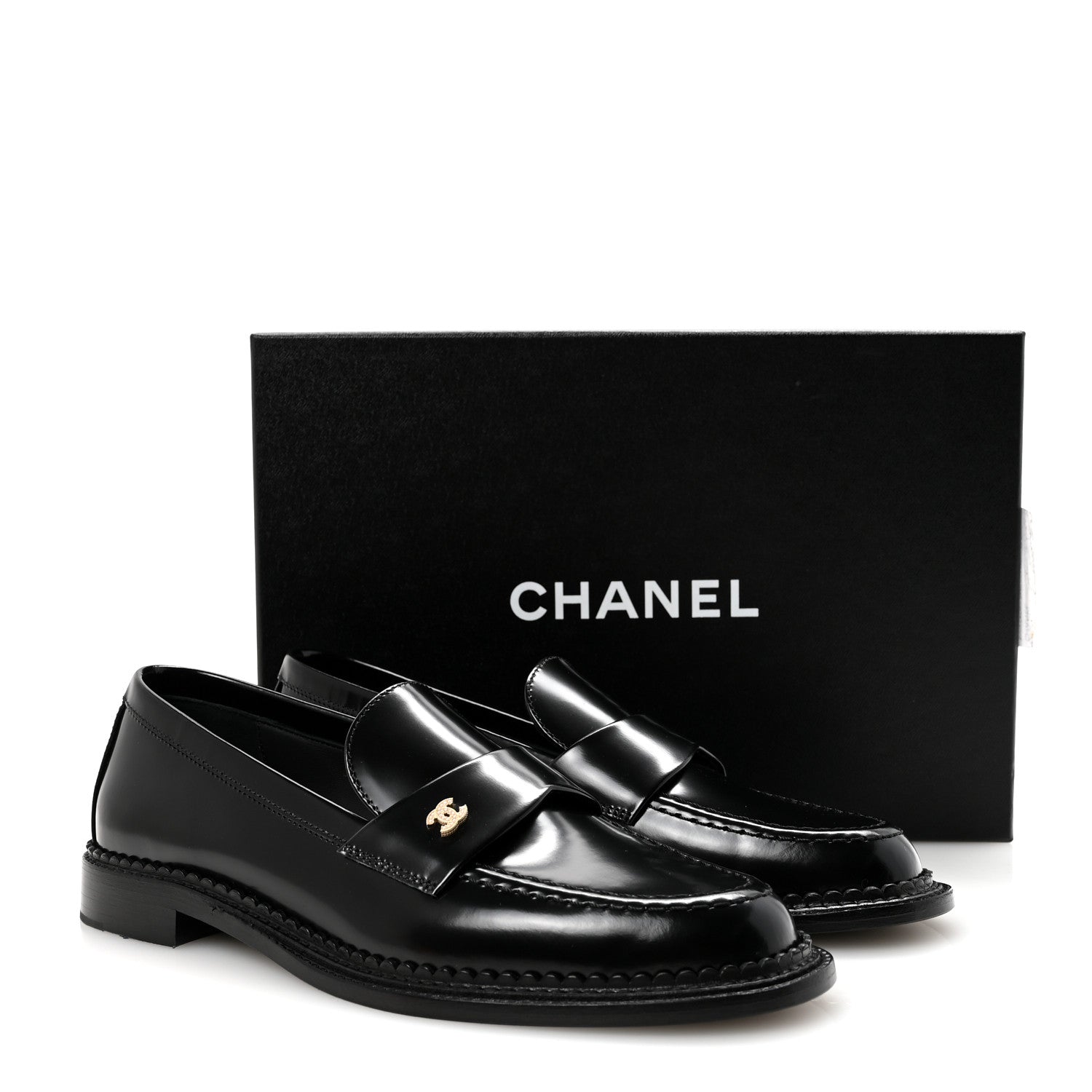 Chanel Shiny Calfskin Pearl CC Loafers 39 Black 10 of 10