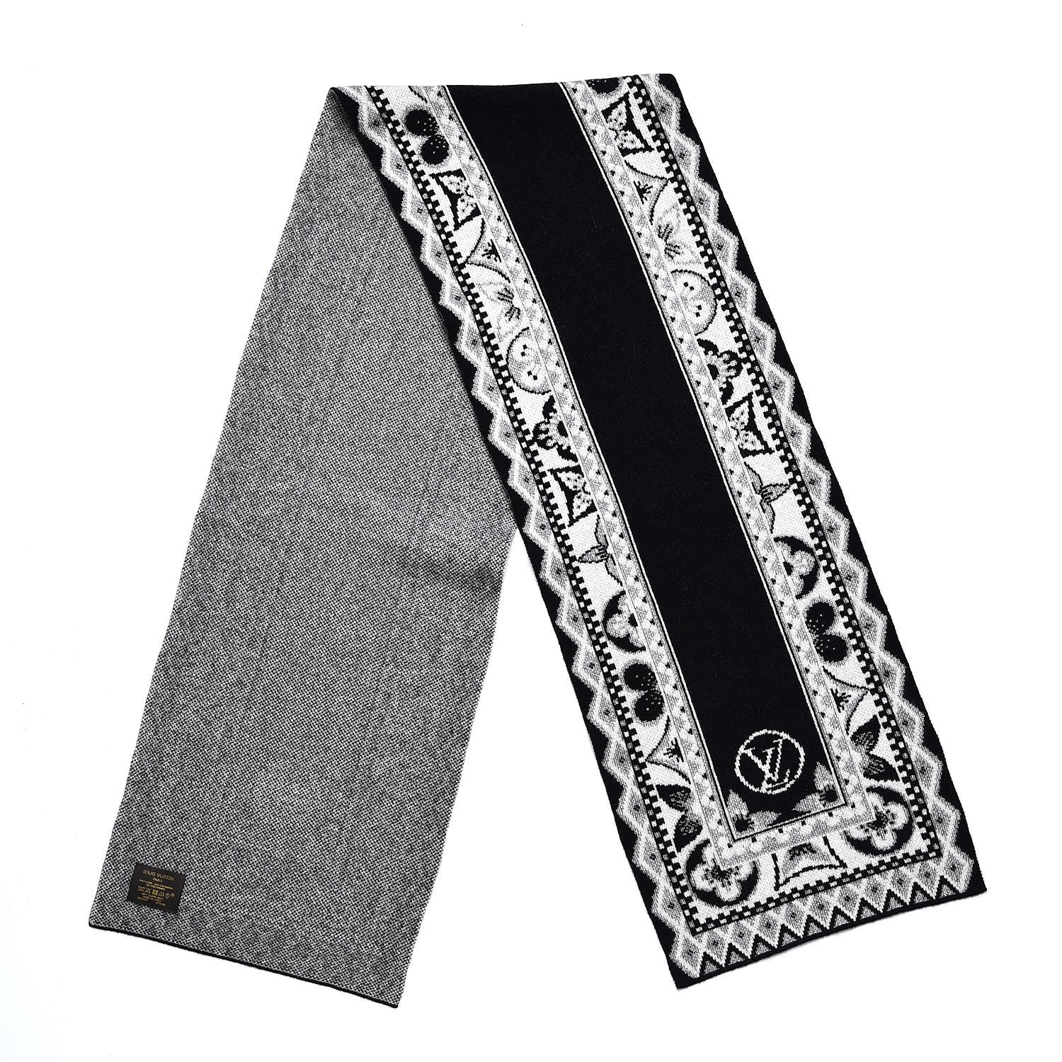 Louis Vuitton Wool Cashmere Esquimonogram Scarf Black Silver 3 of 4