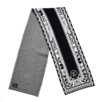 Louis Vuitton Wool Cashmere Esquimonogram Scarf Black Silver 3 of 4