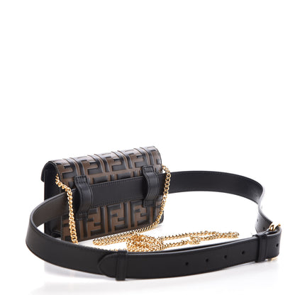 Fendi Vitello Liberty F is Fendi Bi-Color FF 1974 Embossed Envelope Belt Bag Maya Black 4 of 9