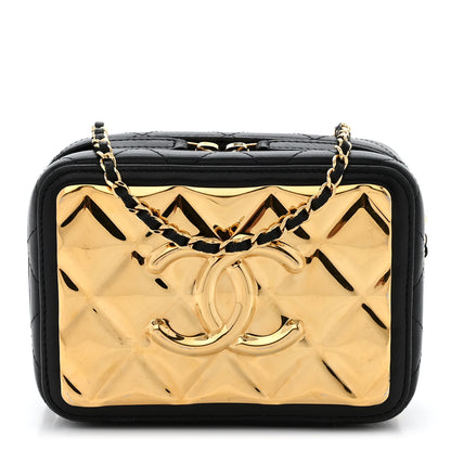 Chanel Lambskin Quilted Golden Plate Clutch With Chain Black 1 of 10