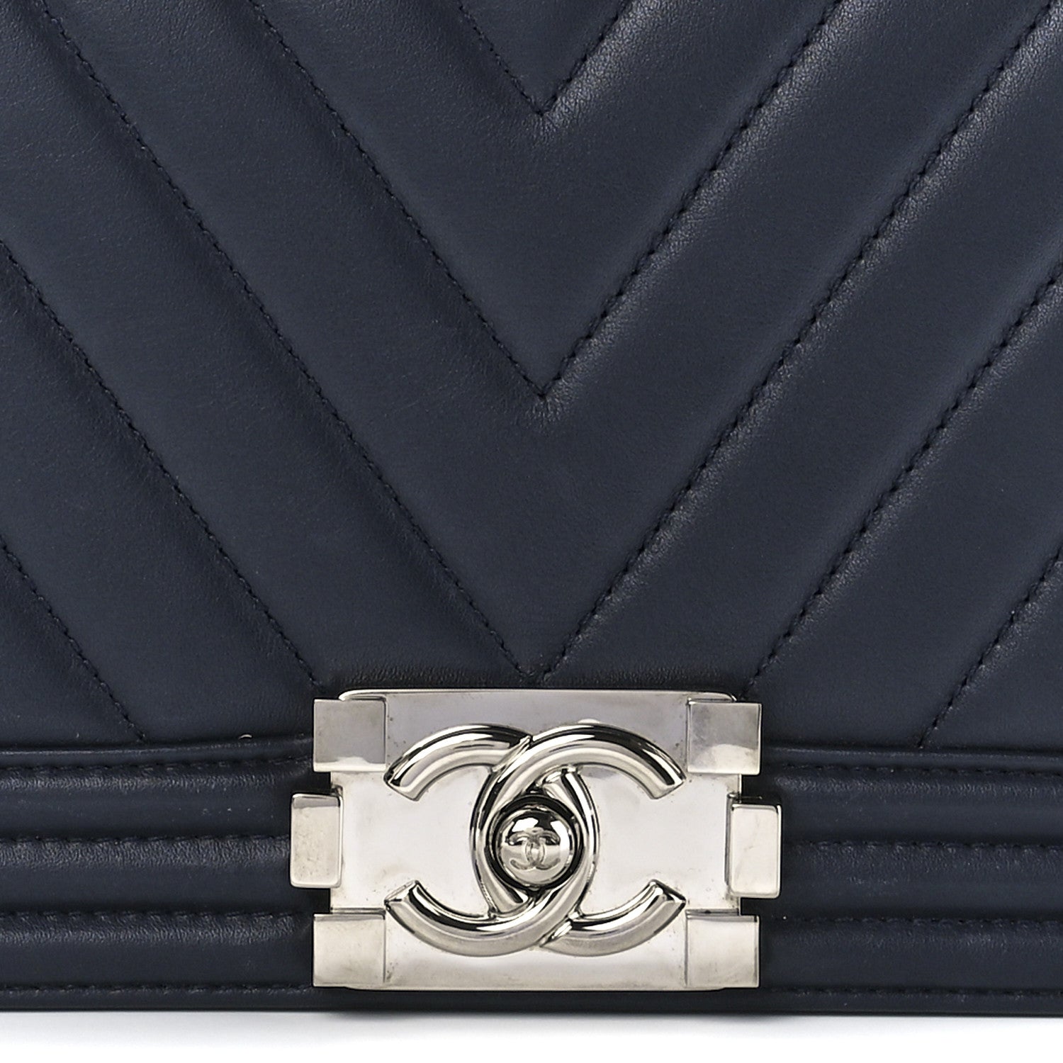 Chanel Lambskin Chevron Quilted Medium Boy Flap Navy Blue 8 of 11