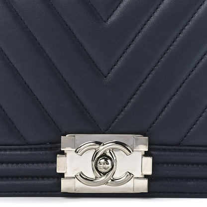Chanel Lambskin Chevron Quilted Medium Boy Flap Navy Blue 8 of 11