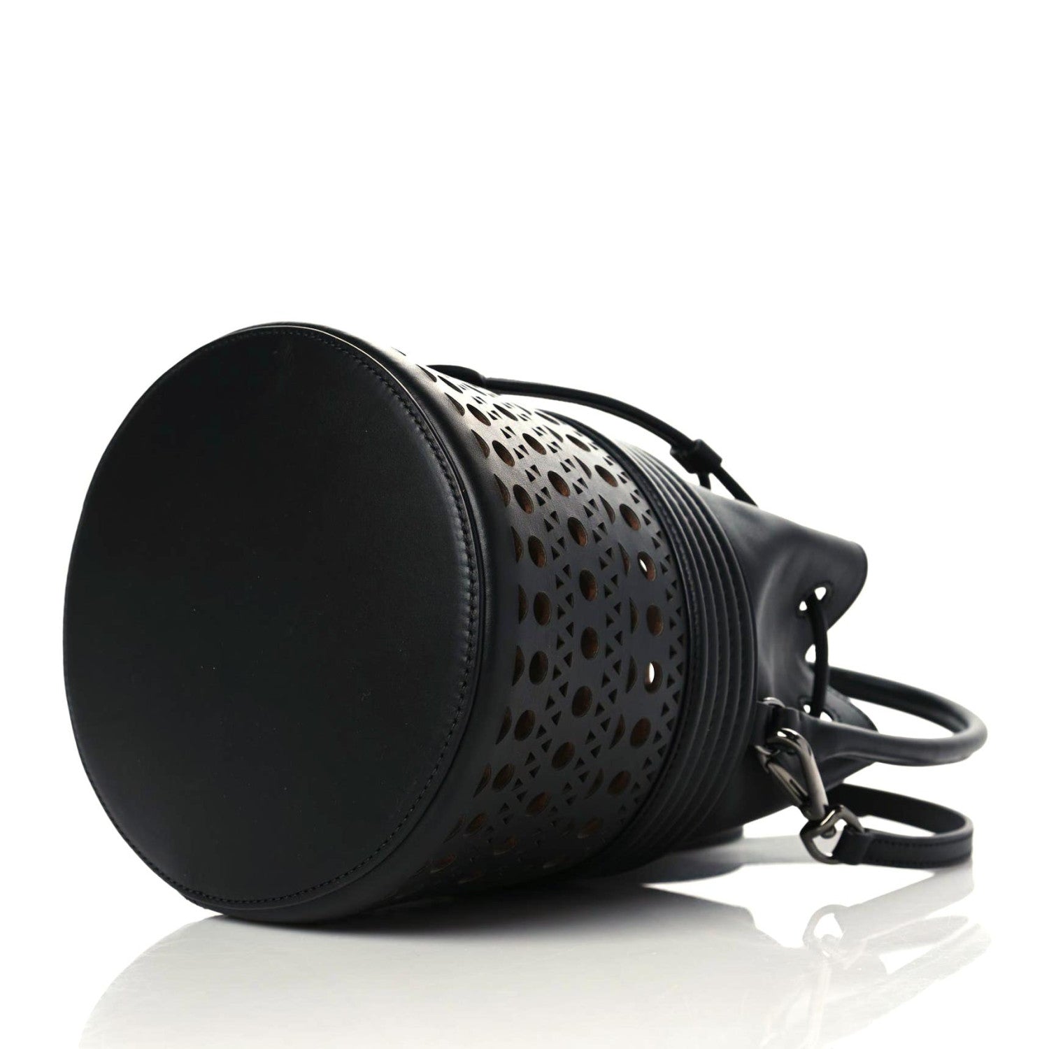 Alaia Calfskin Laser Cut Corset 19 Bucket Bag Black 6 of 9
