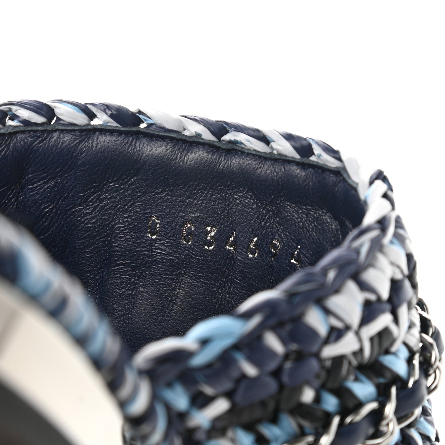 Lambskin Raffia Chain Flat Sandals 36 Blue Black