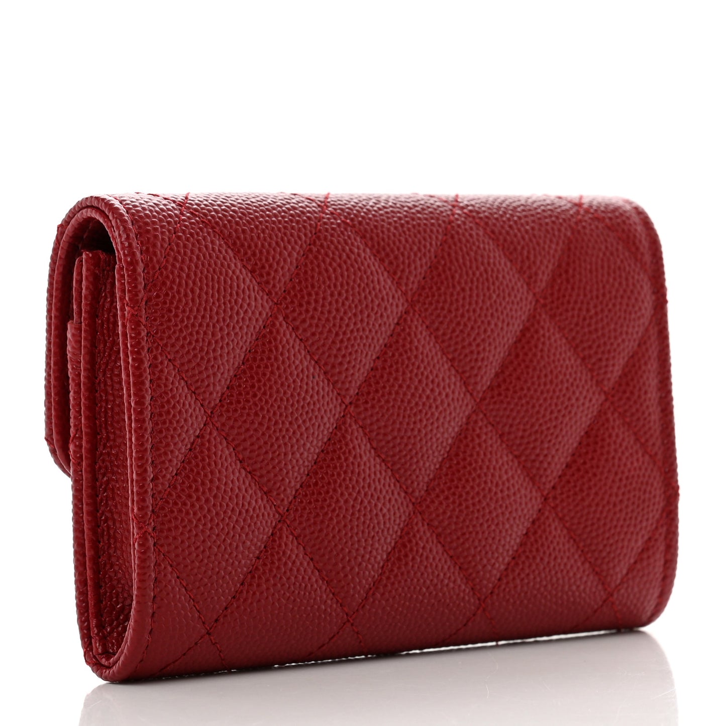 Caviar Quilted Flap Card Holder Wallet Dark Red