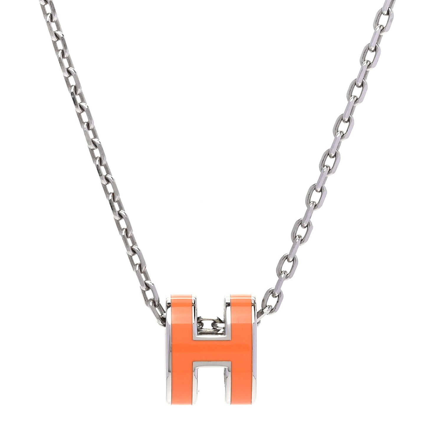 Lacquered Palladium Mini Pop H Pendant Necklace Orange
