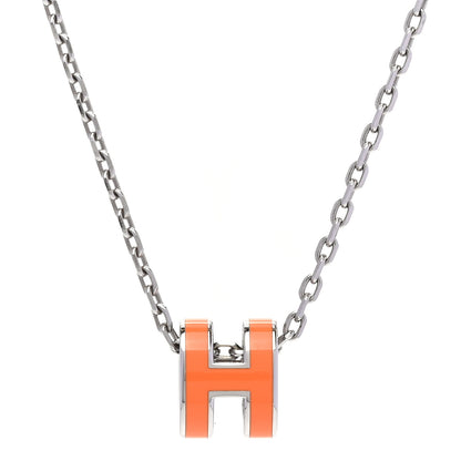 Hermes Lacquered Palladium Mini Pop H Pendant Necklace Orange 4 of 8