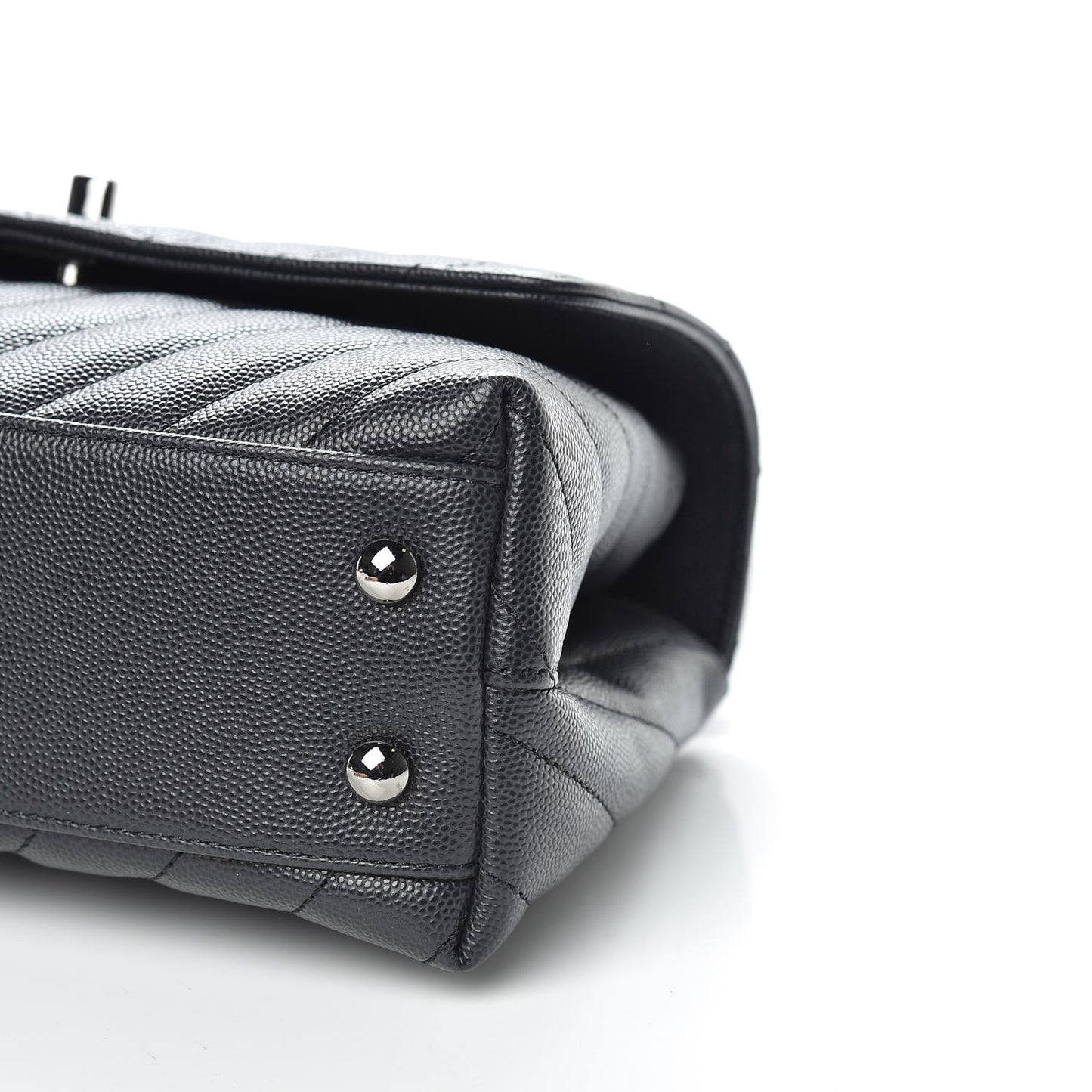 Caviar Chevron Quilted Mini Coco Handle Flap Dark Grey