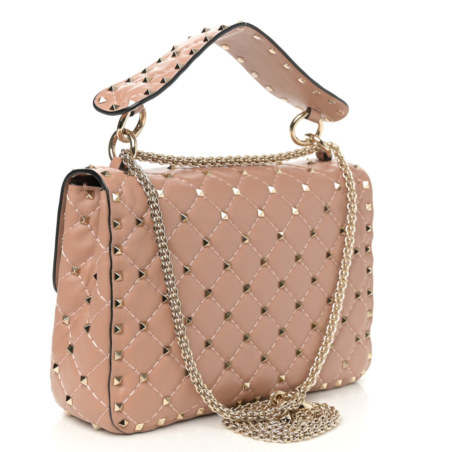 Nappa Medium Rockstud Spike Shoulder Bag Soft Noisette
