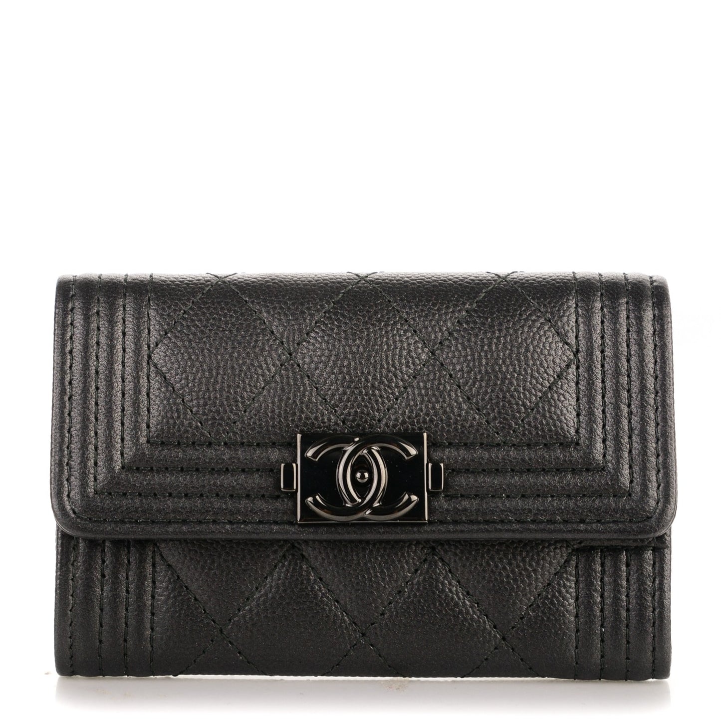 Caviar Quilted Boy Flap Card Holder So Black