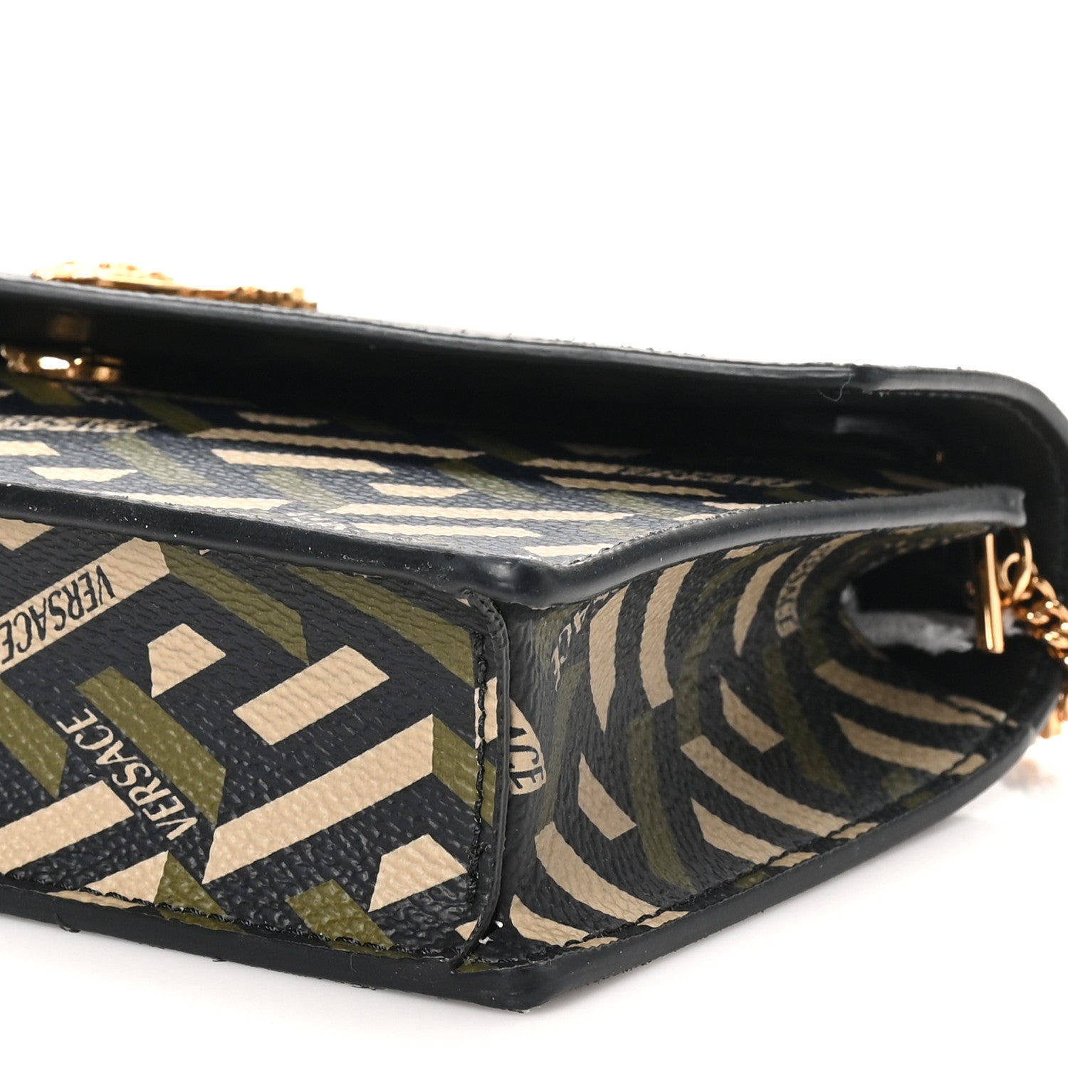 Versace Coated Canvas Virtus La Greca Signature Shoulder Bag Black Khaki 9 of 9