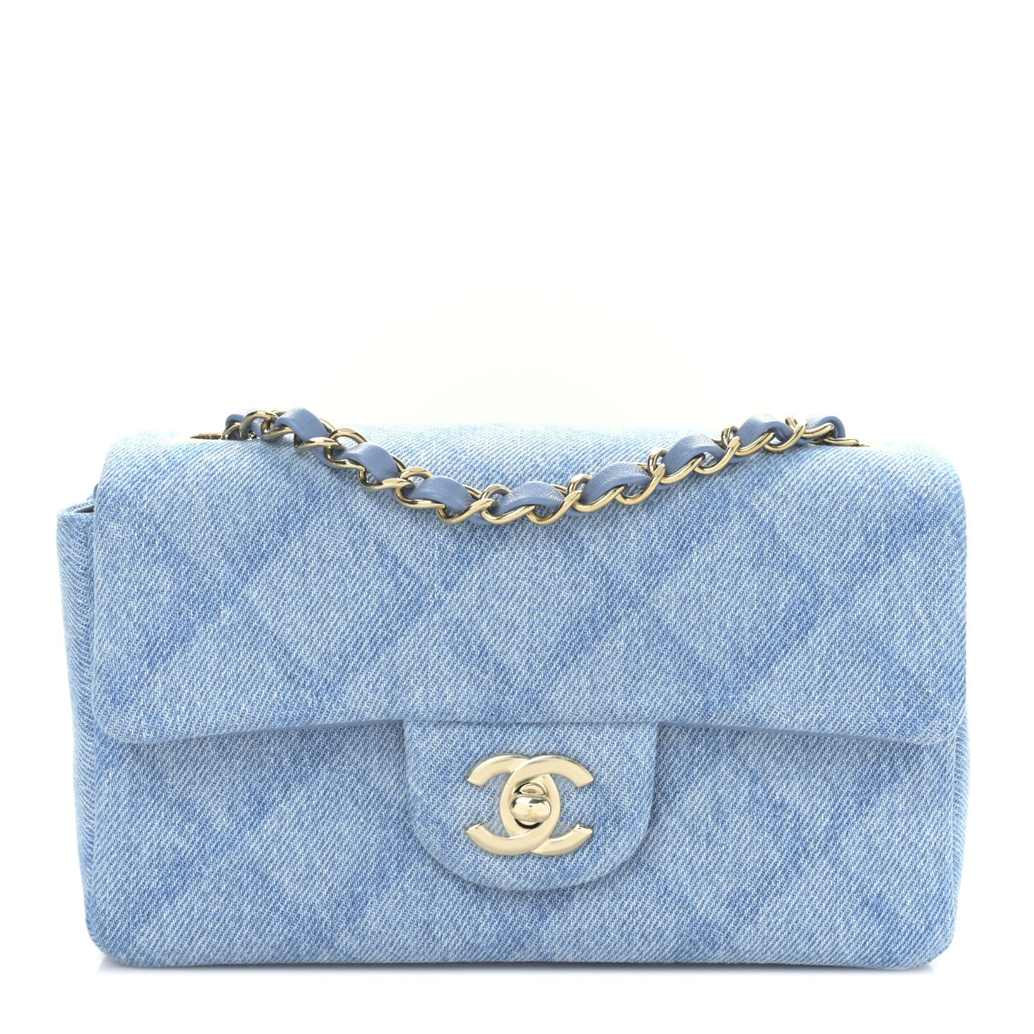 Chanel Printed Denim Quilted Mini Rectangular Flap Light Blue 1 of 9
