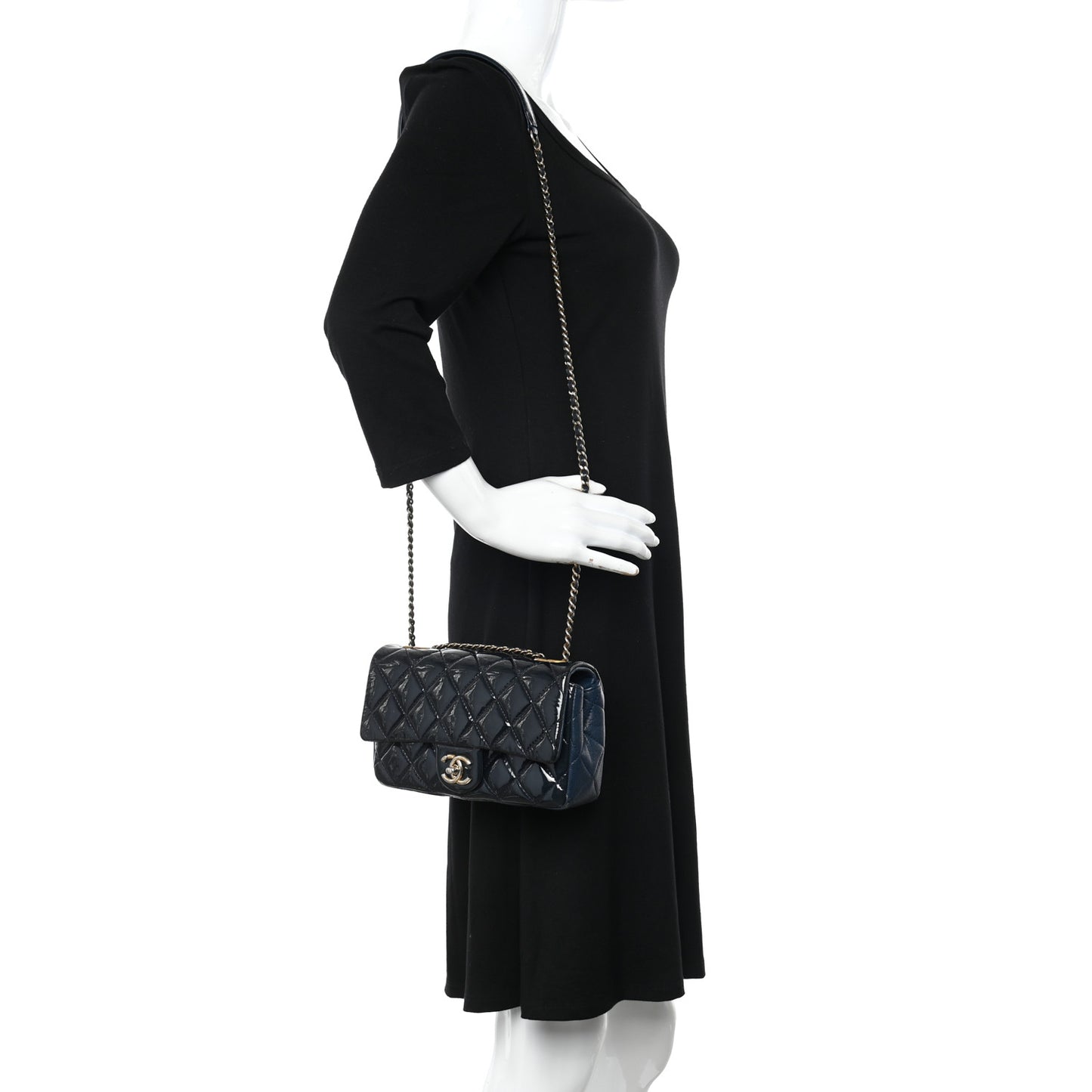 Patent Goatskin Quilted Small CC Eyelet Flap Blue