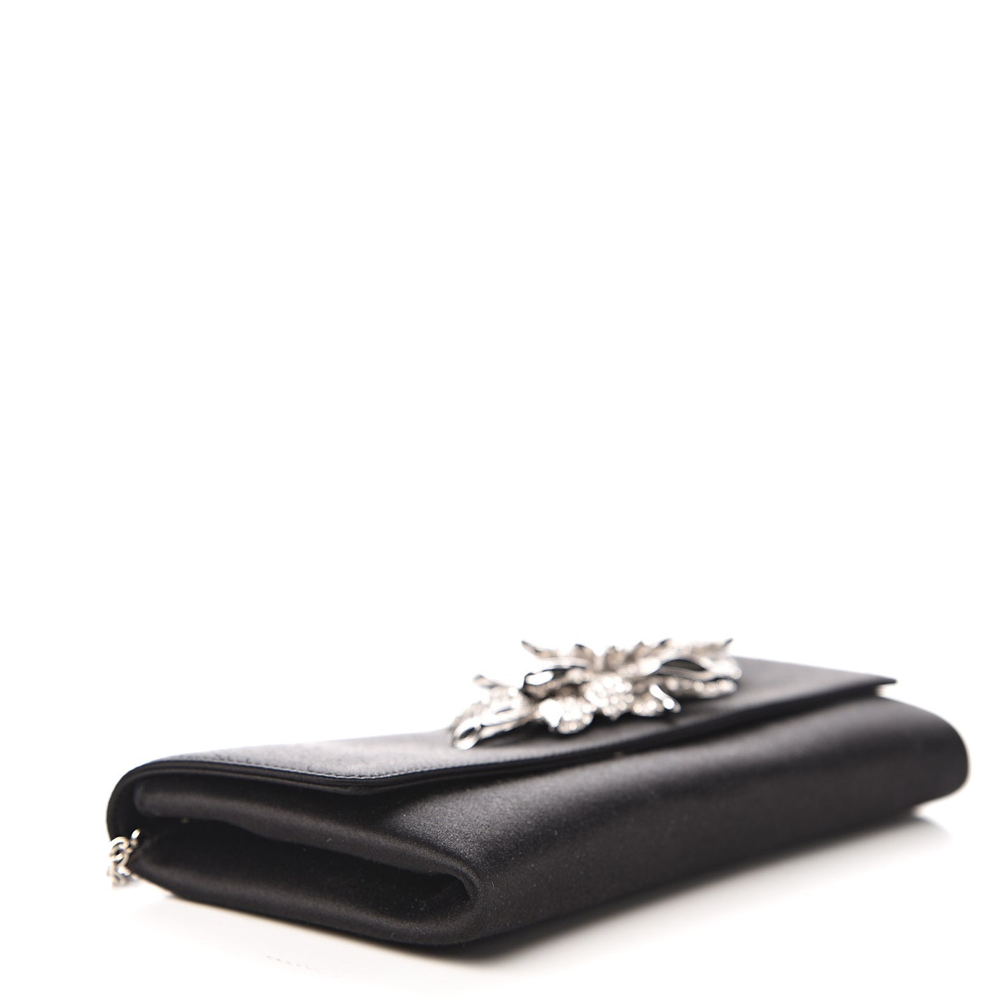 Crystal Satin Flower Clutch Black