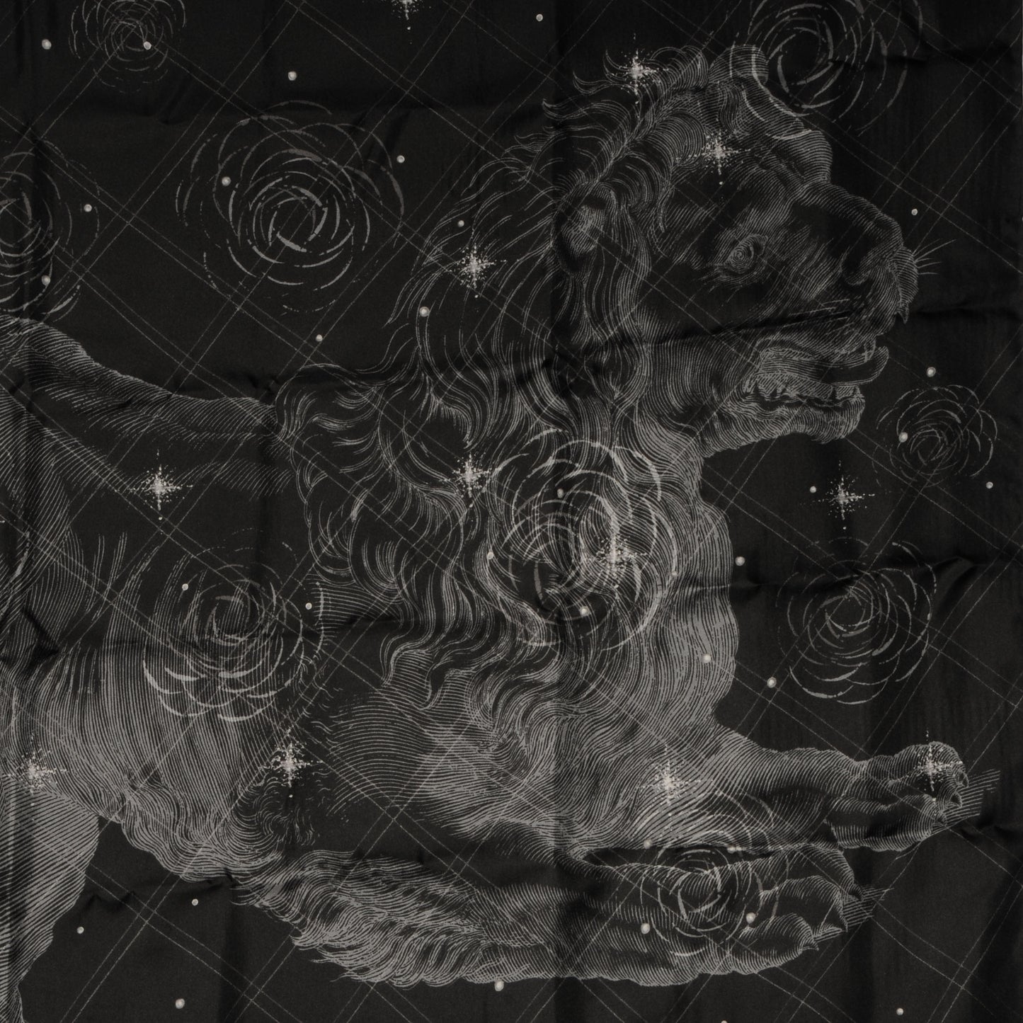 Silk Camellia Lion Scarf Black
