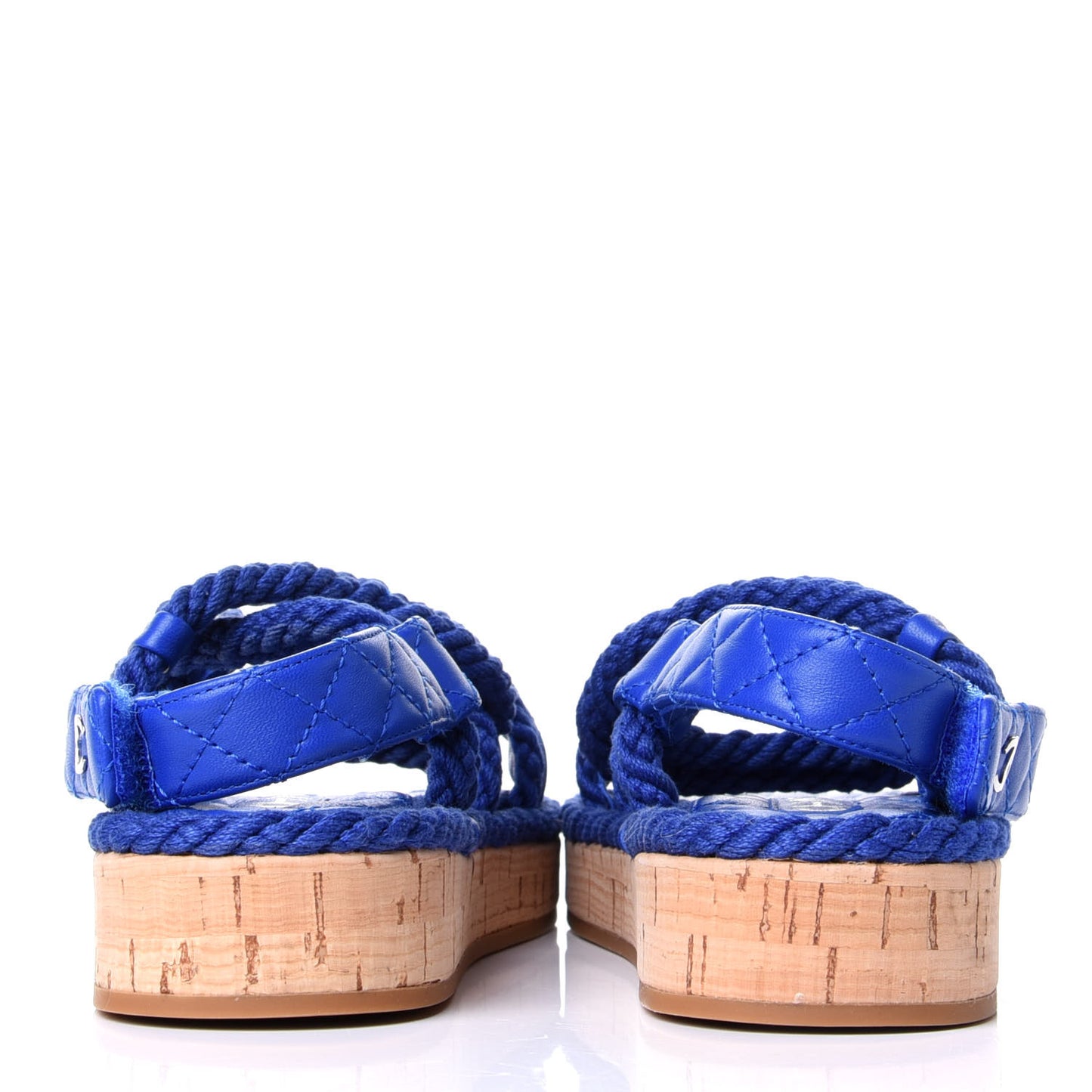 Cord Lambskin Quilted Logo Sandals 35 Blue