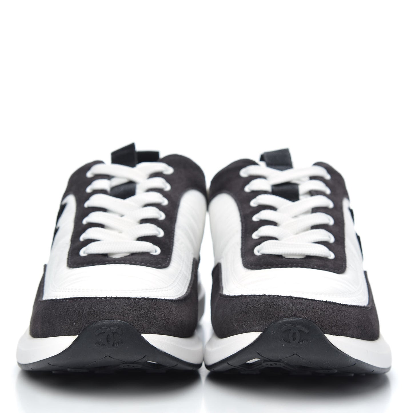 Nylon Suede Calfskin CC Sneakers 39 White Dark Grey