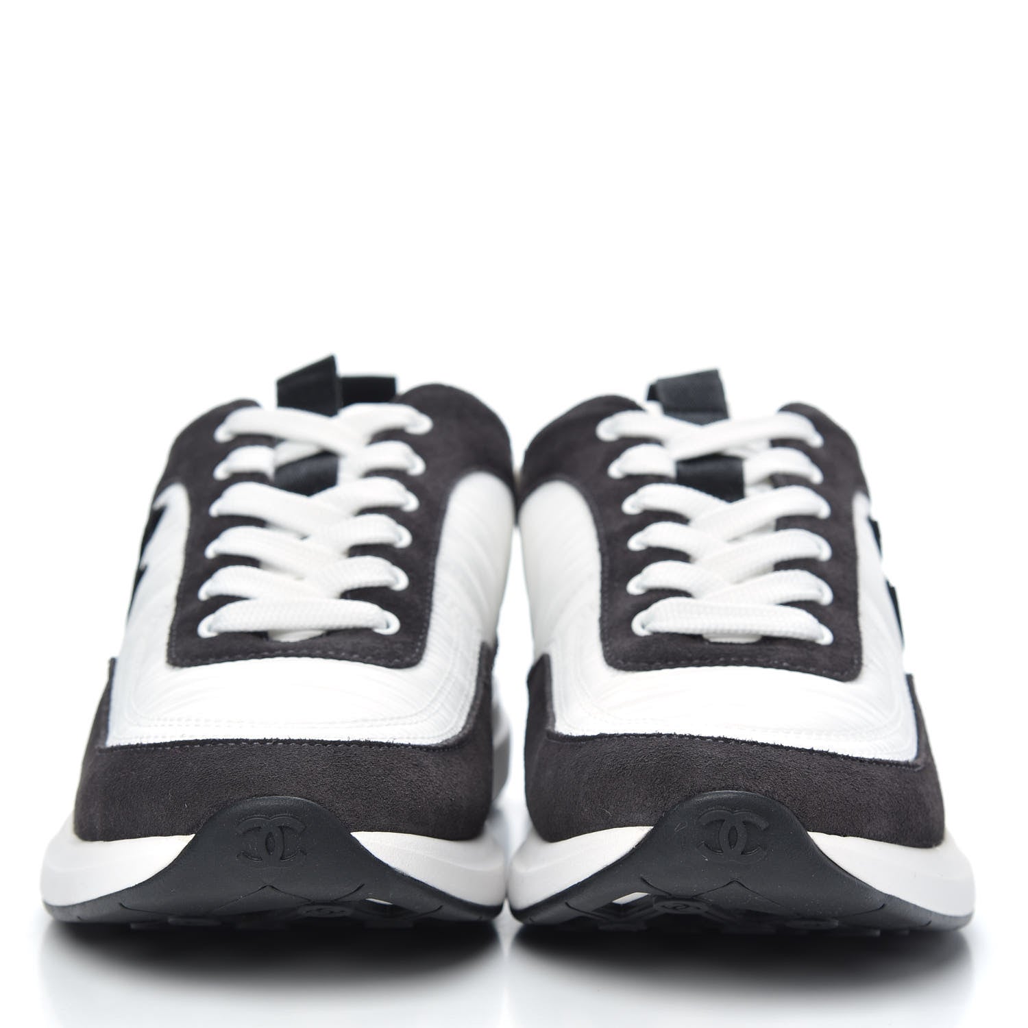 Chanel Nylon Suede Calfskin CC Sneakers 39 White Dark Grey 2 of 8