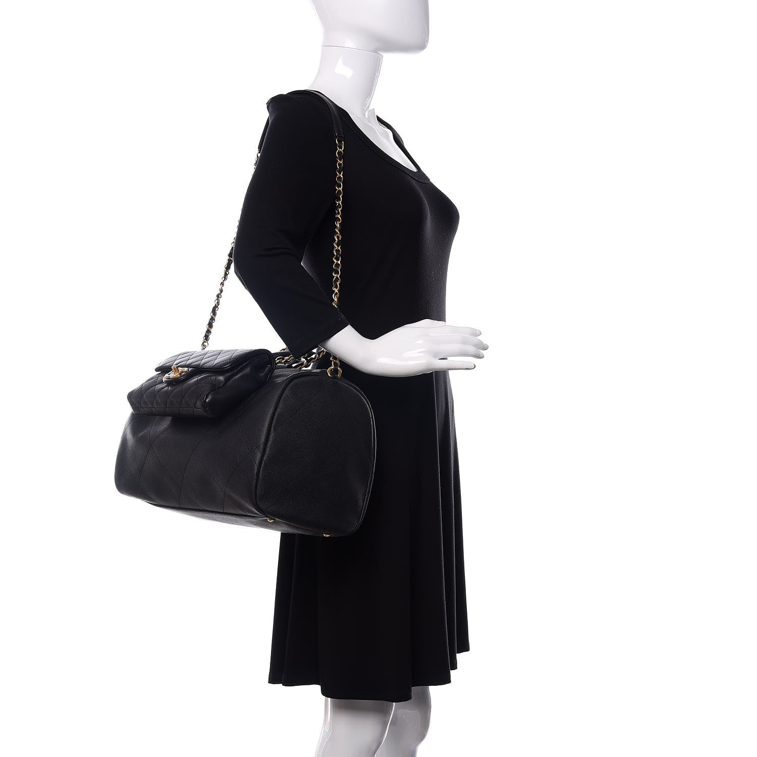 Chanel Grained Calfskin Lambskin Quilted Large Bowling Bag Black 2 of 11