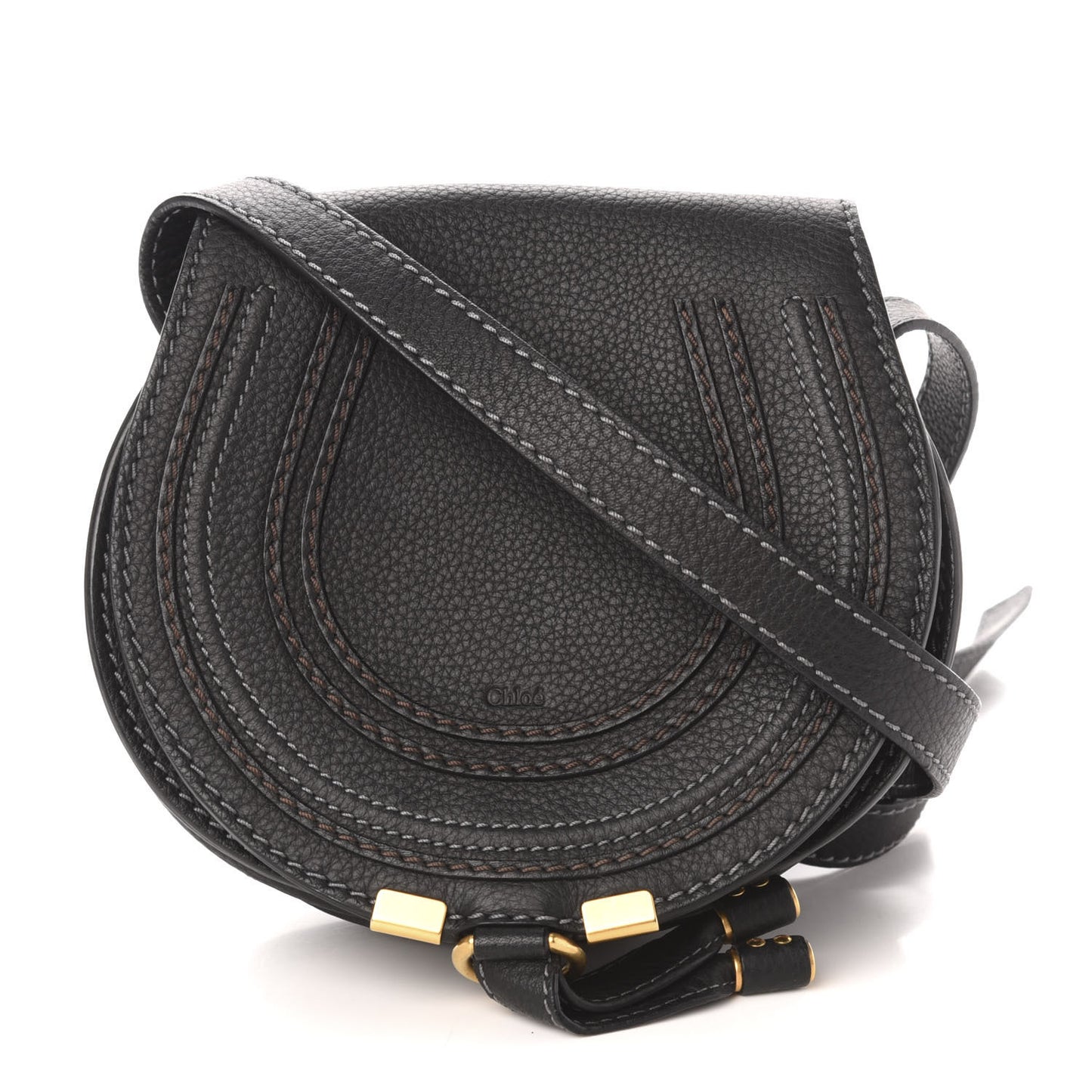 Calfskin Mini Marcie Round Crossbody Bag Black