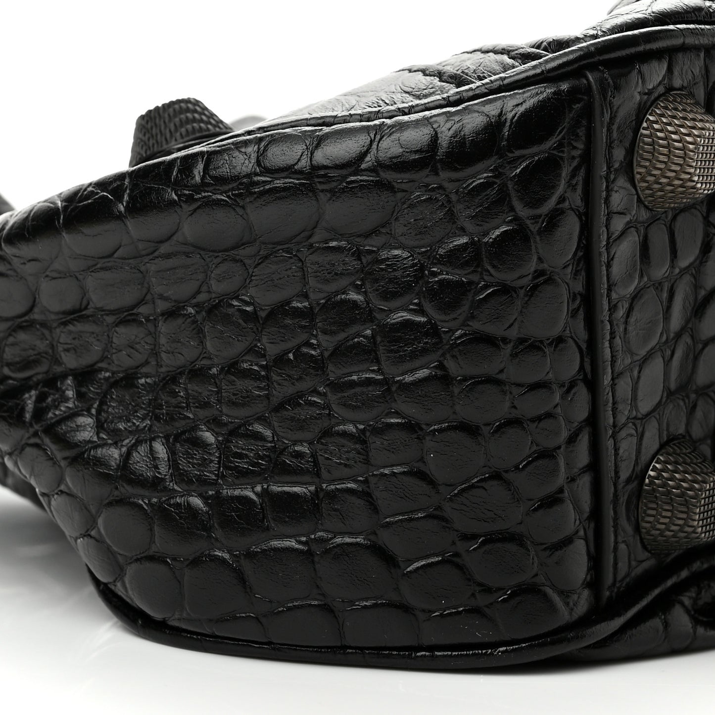 Extra Supple Calfskin Crocodile Embossed Monochrome Small Le Cagole Shoulder Bag Black