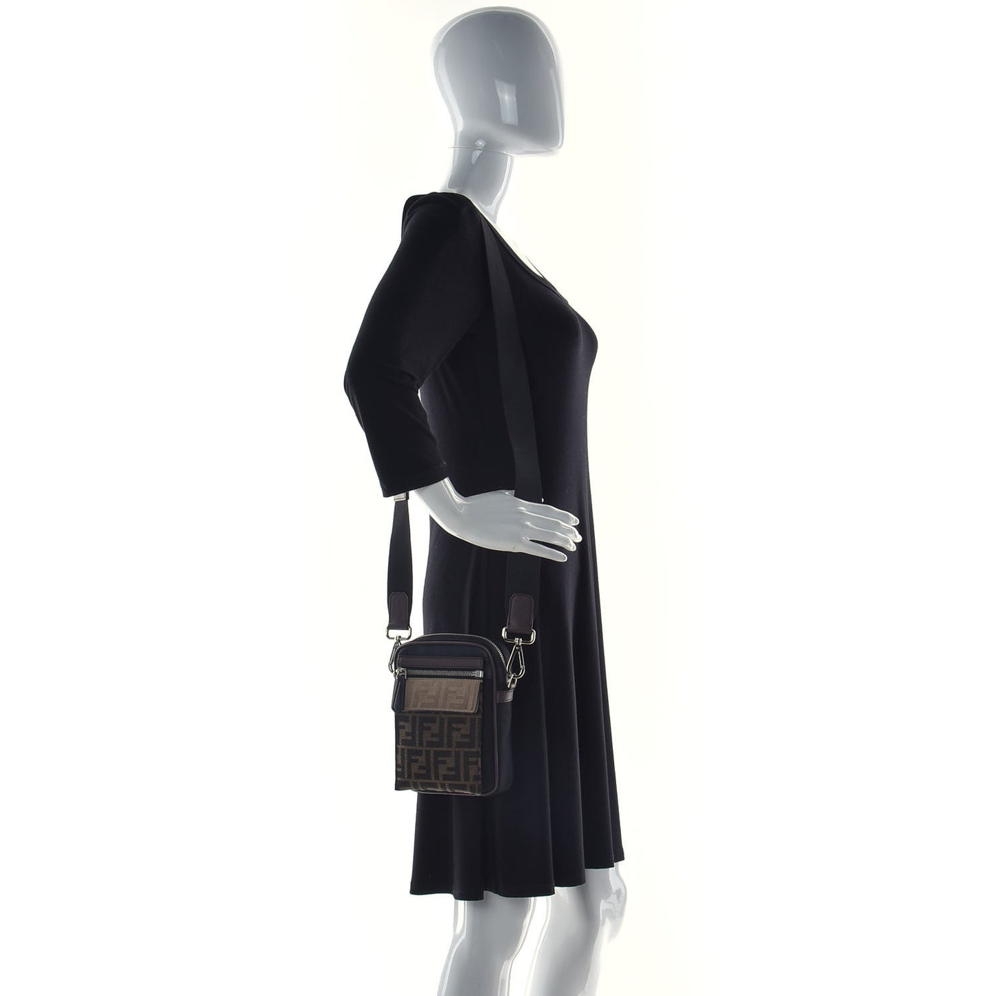 Nylon Fabric Jacquard Chamois FF 1974 Medium Crossbody Messenger Black Nuvola