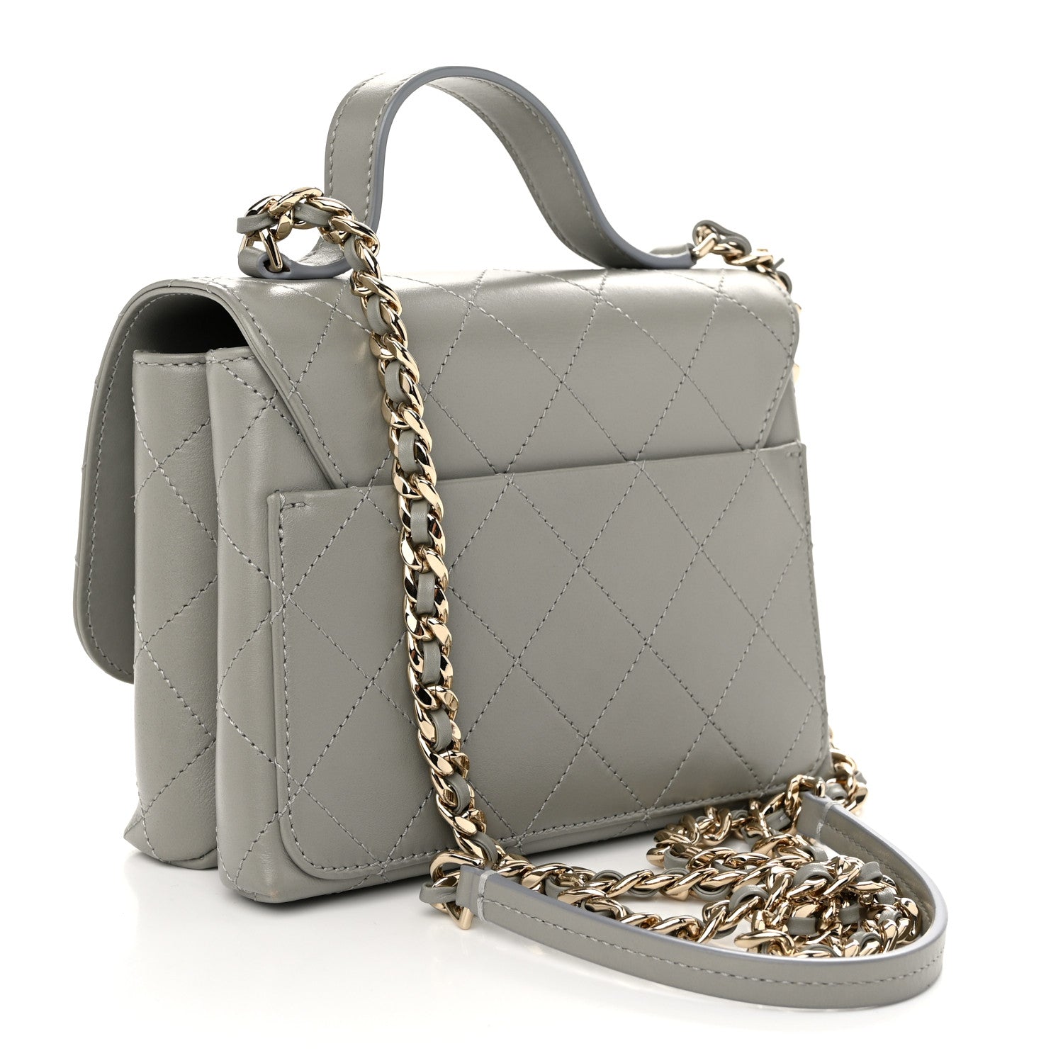 Chanel Calfskin Quilted Small Double Pocket Top Handle Flap Grey 3 of 10